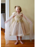 Beaded Champagne Lace Tulle Flower Girl Dress With Shawl